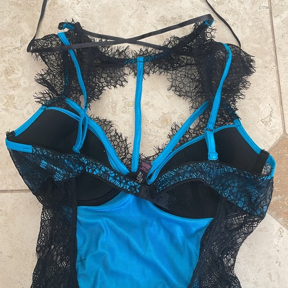 NWOT Yandy 10537Y Black Lace Turquoise One Piece Snap Crotch Teddy Size Large L - Picture 7 of 10
